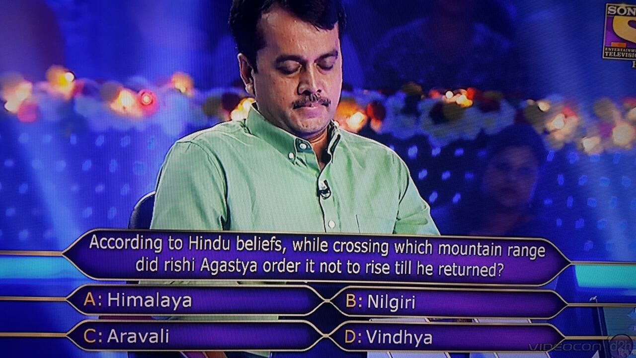 Ques : According to Hindu beliefs, while crossing which mountain range did rishi Agastya order it not to rise till he returned?