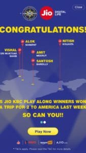 kbc jio play along winner