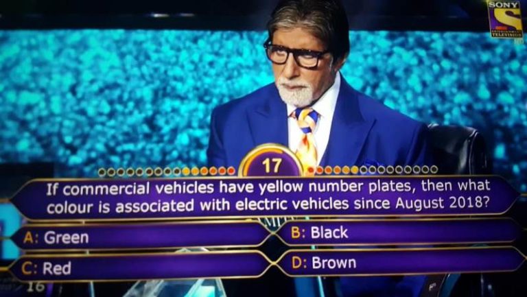 Ques : If commercial vehicles have yellow number plates, then what colour is associated with electric vehicles since August 2018?