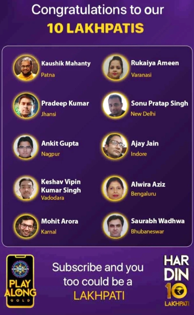 KBC Play Along Gold Winner – Episode 23 – Here are top 10 Names – Play Now