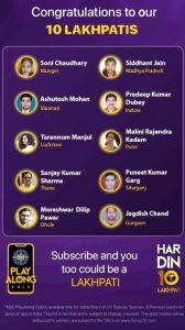 KBC Play Along Gold Winner - Episode 16 - Here are top 10 Names - Play Now