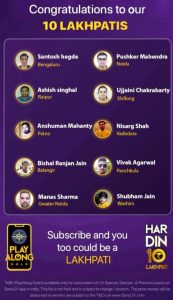 KBC Play Along Gold Winner - Episode 8 - Here are top 10 Names - Play Now