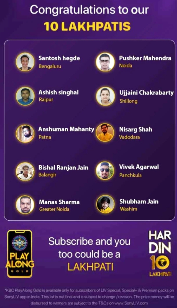 KBC Play Along Gold Winner – Episode 9 – Here are top 10 Names – Play Now