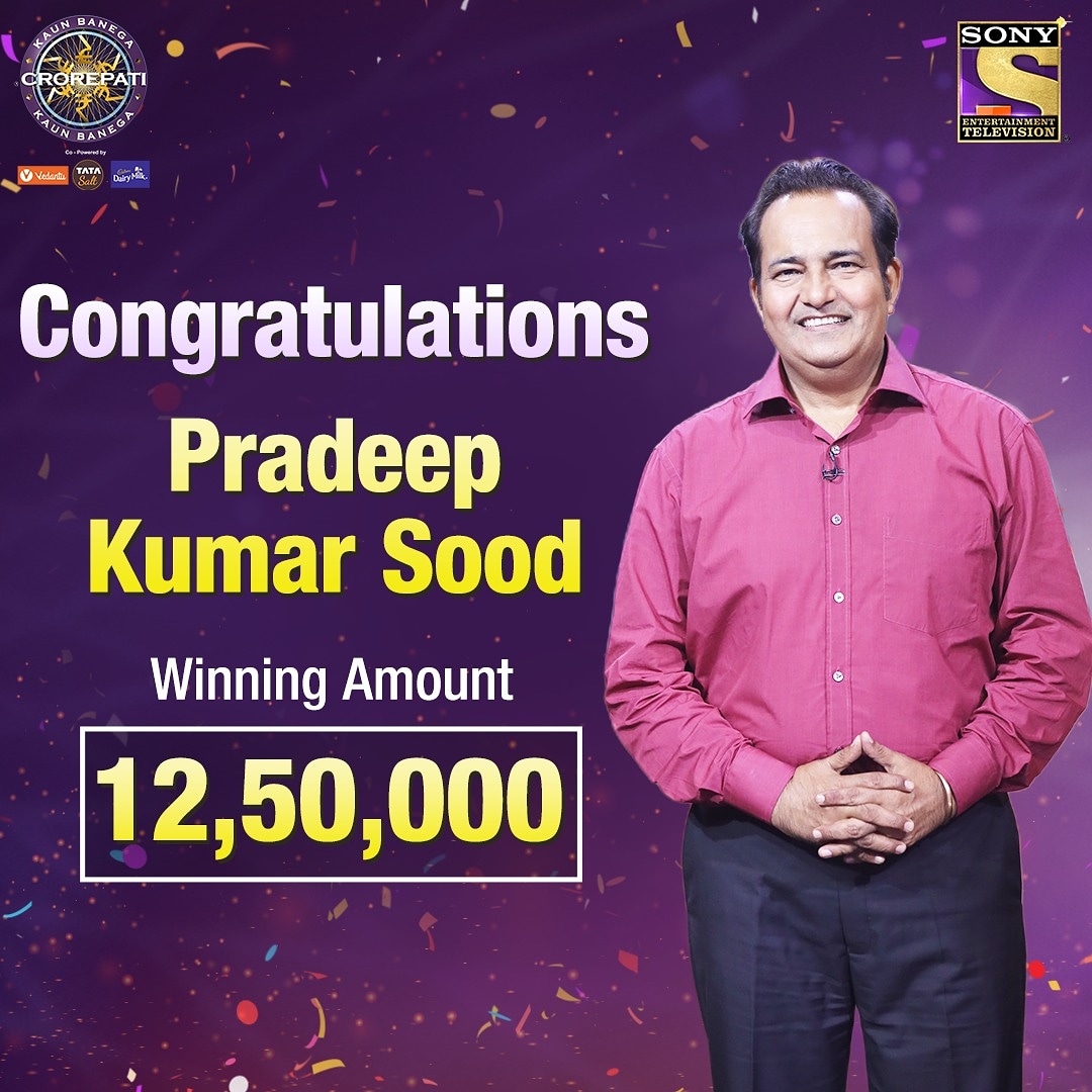Congratulations PRADEEP KUMAR SOOD for winning ₹12,50,000 on KBC12