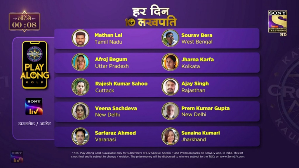 KBC Play Along Gold Winner – Episode 47 – Here are top 10 Names – Play Now