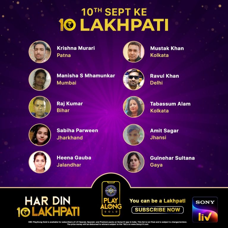 Congratulations to our 10 Lakhpatis from 10th September – KBC Play Along Gold