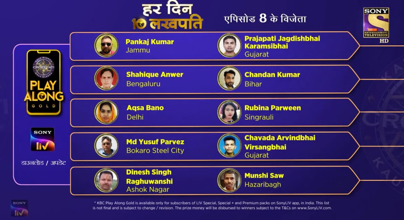 Congratulations to our 10 Lakhpatis from 2nd September – KBC Play Along Winner