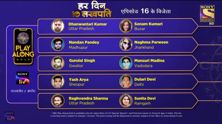 Congratulations to our 10 Lakhpatis from 13th September – KBC Play Along Gold