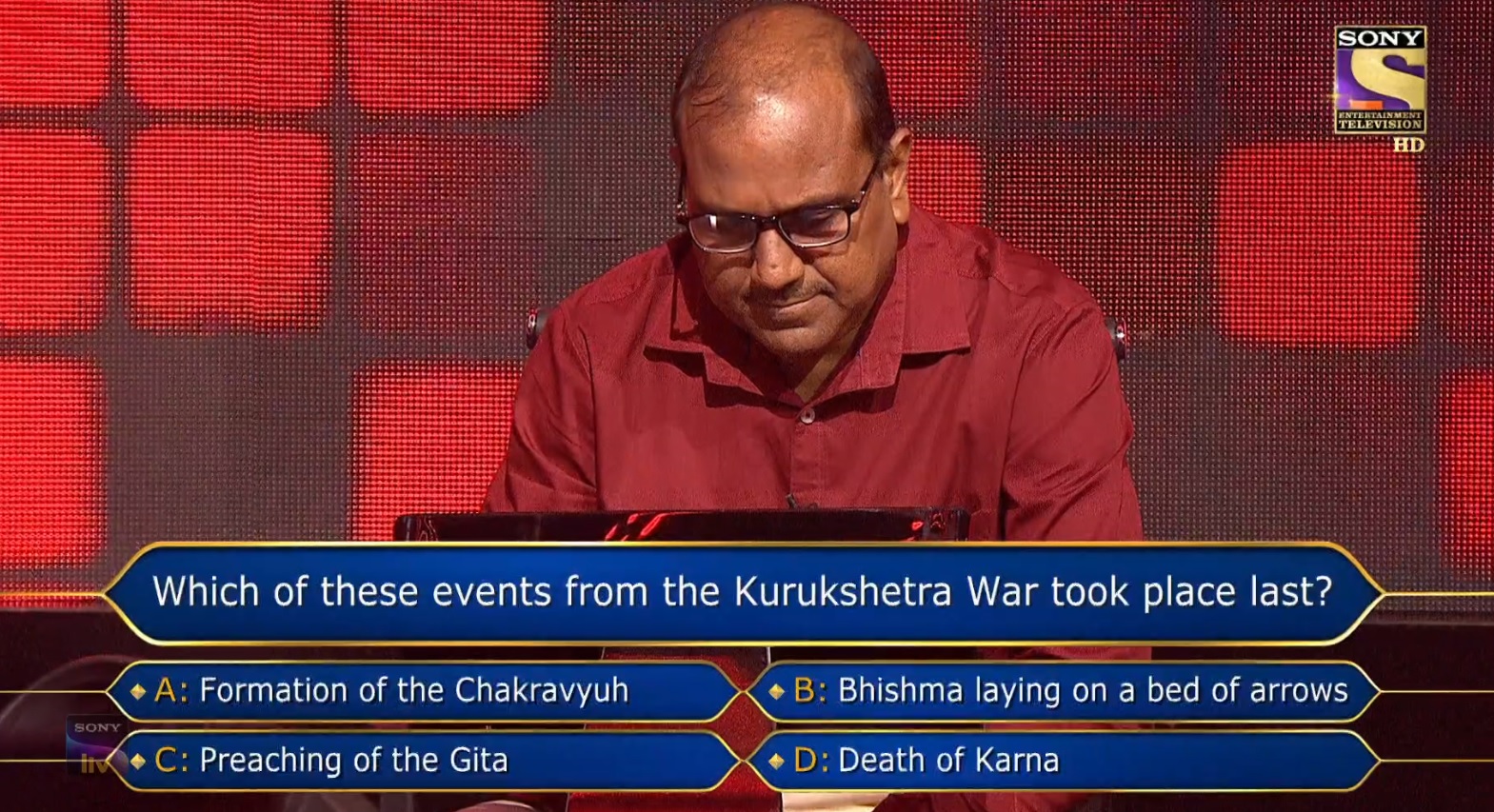 Ques : Which of these events from the Kurukshetra War took place last?