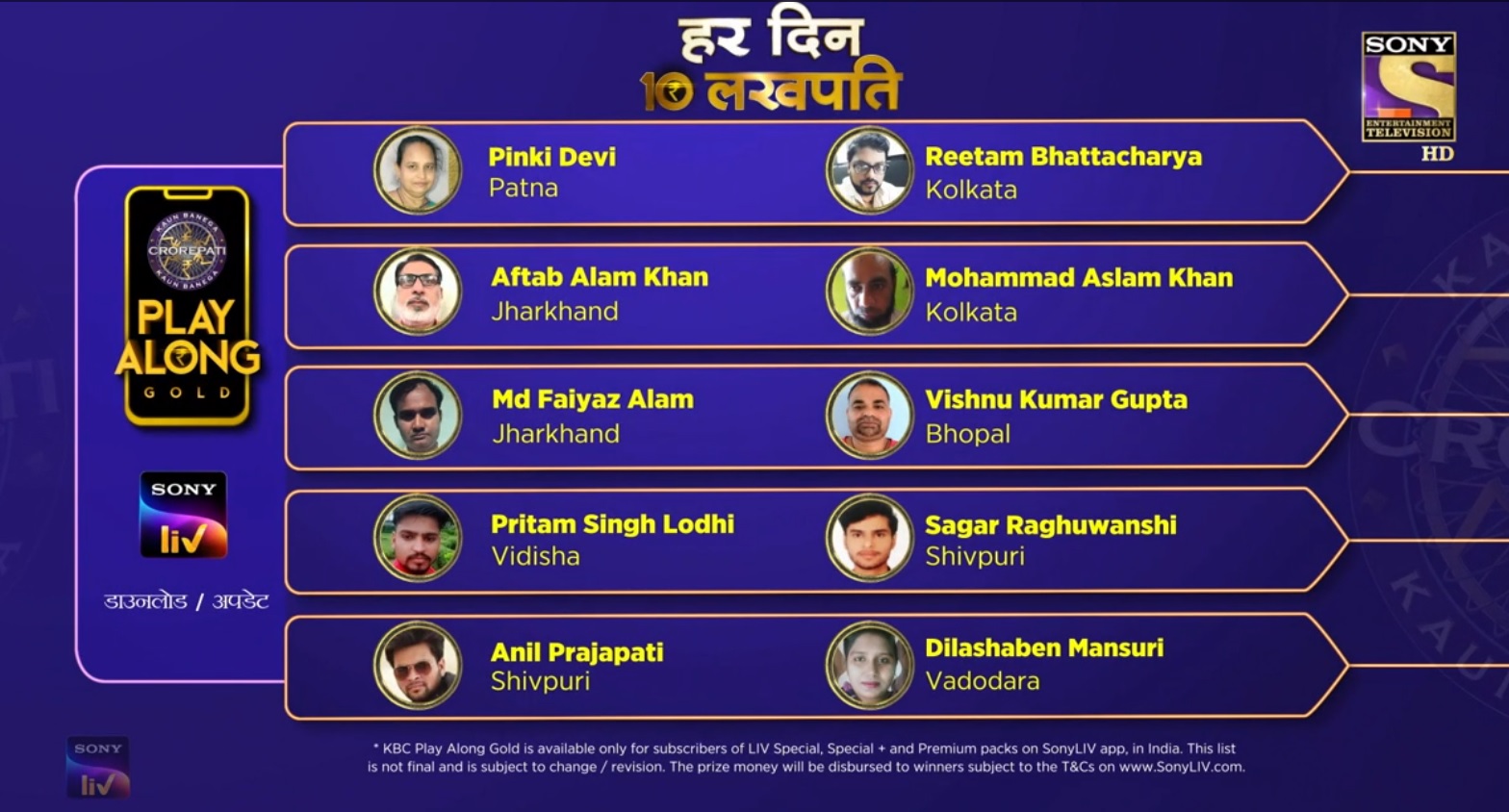 Congratulations to our 10 Lakhpatis from 1st September – KBC Play Along Winner