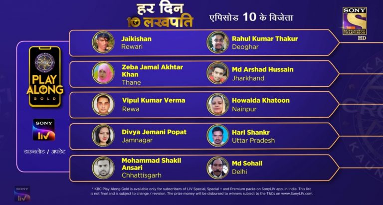 Congratulations to our 10 Lakhpatis from 6th September – KBC Play Along Winner