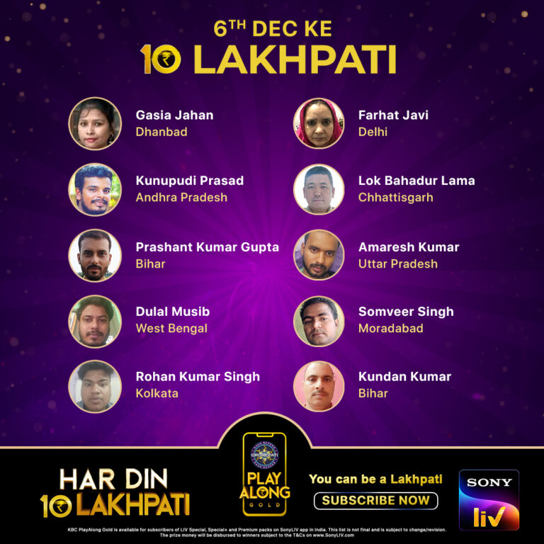 Congratulations to our 10 Lakhpatis from 6th December! – KBC Play Along