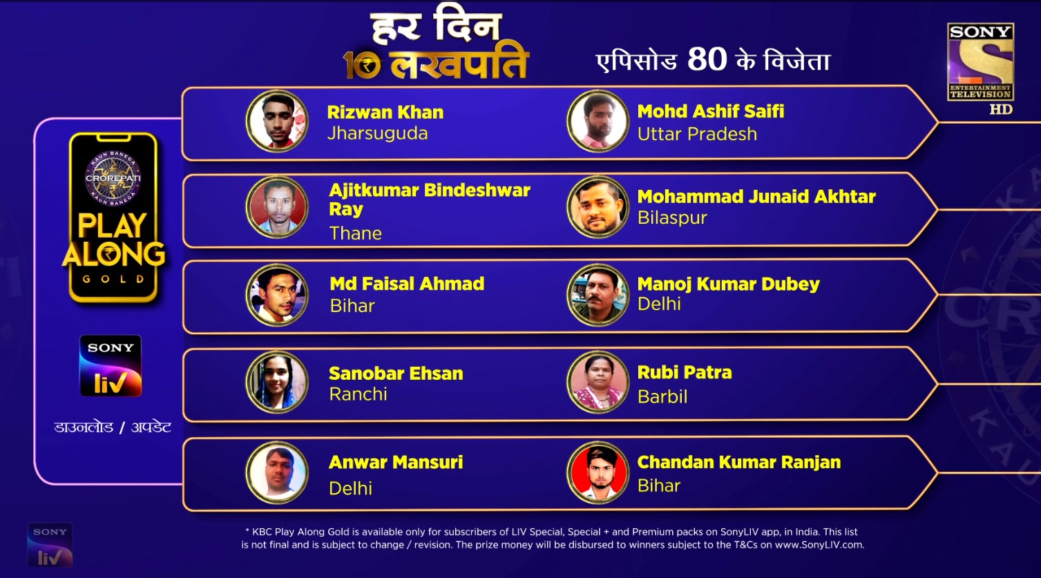 Congratulations to our 10 Lakhpatis from 10th December – KBC Play Along 2021