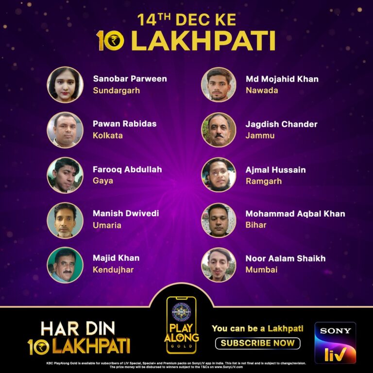Congratulations to our 10 Lakhpatis from 14th December – KBC Play Along 2021