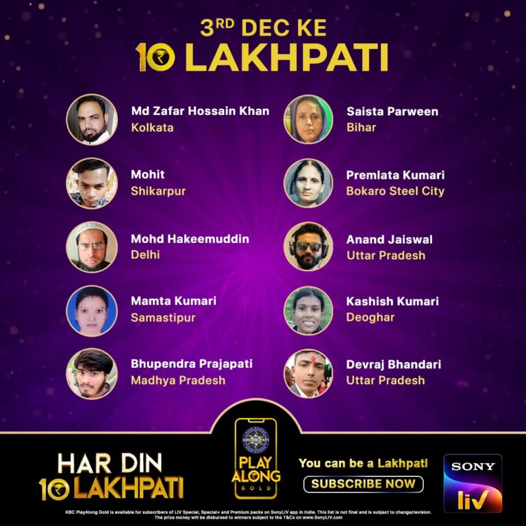 Congratulations to our 10 Lakhpatis from 3rd December! – KBC Play Along
