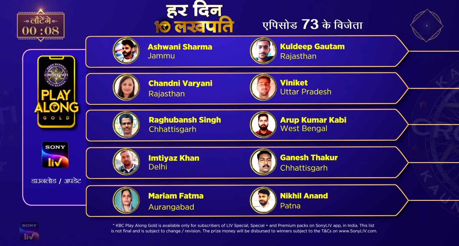 Congratulations to our 10 Lakhpatis from 1st December! – KBC Play Along