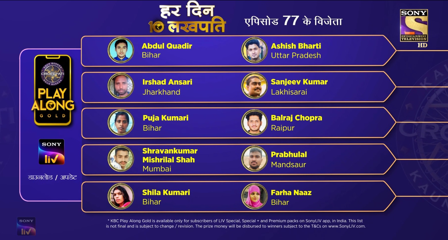 Congratulations to our 10 Lakhpatis from 7th December – KBC Play Along