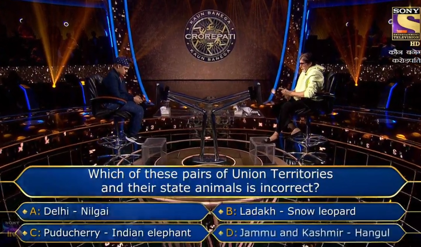 Ques : Which of these pairs of Union Territories and their state animals is  incorrect? | Kaun Banega Crorepati Registration Information