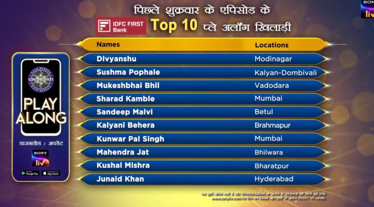 Congratulations to our 10 Players on Play Along from 12th September – KBC Play Along Winners