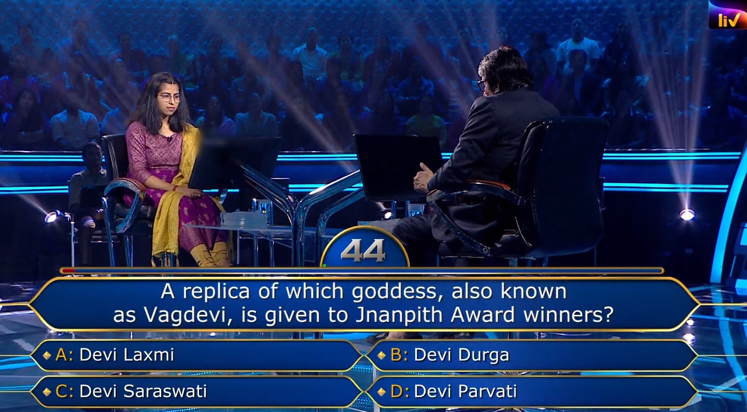 Ques : A replica of which goddess, also known as Vagdevi, is given to Jnanpith Award winners?