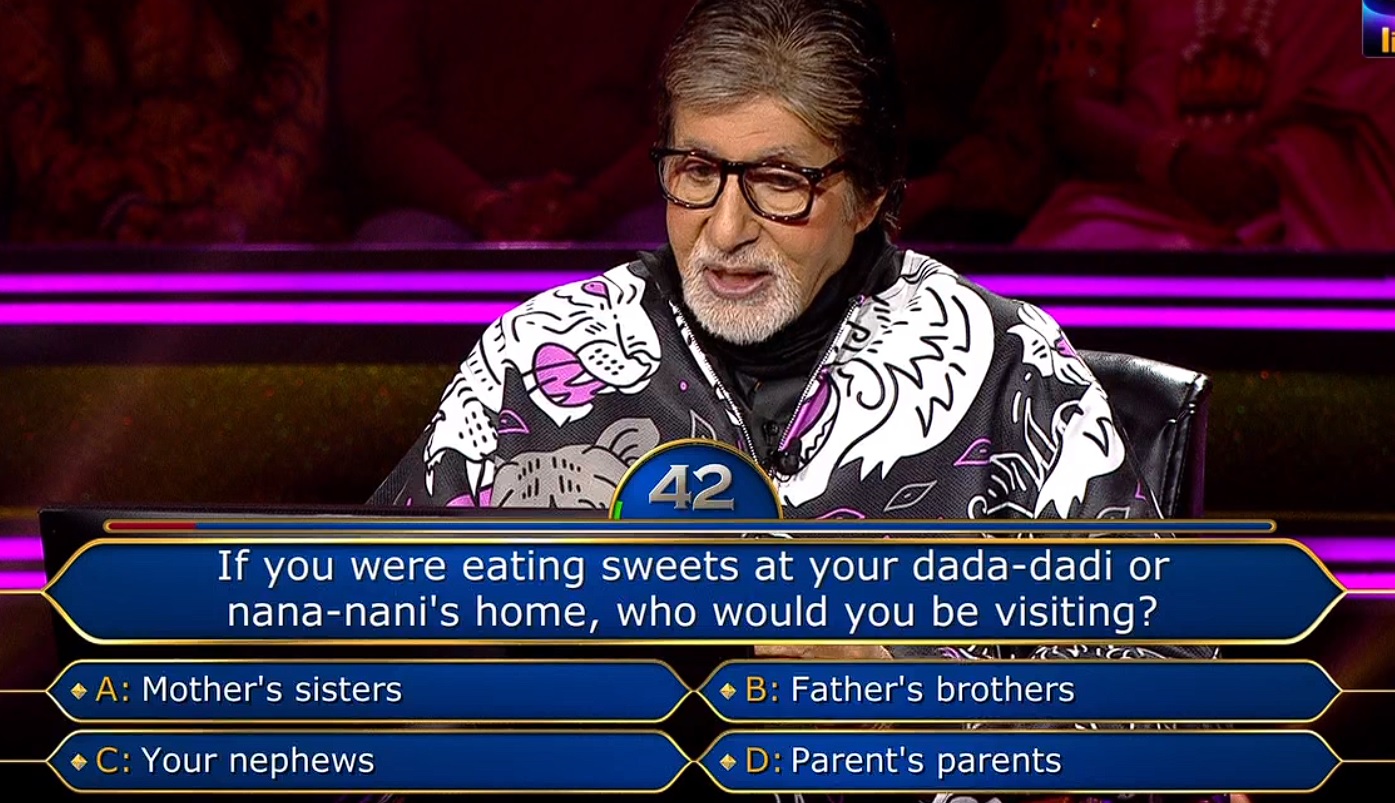 Ques : If you were eating sweets at your dada-dadi or nana-nani’s home, who would you be visiting?