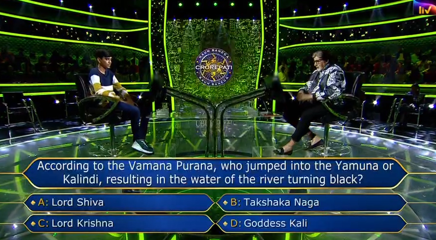 Ques : According to the Vamana Purana, who jumped into the Yamuna or Kalindi, resulting in the water of the river turning black?